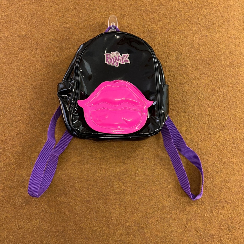 Bratz Girls Small Black Pink Lips Patent Y2K Mini Backpack New